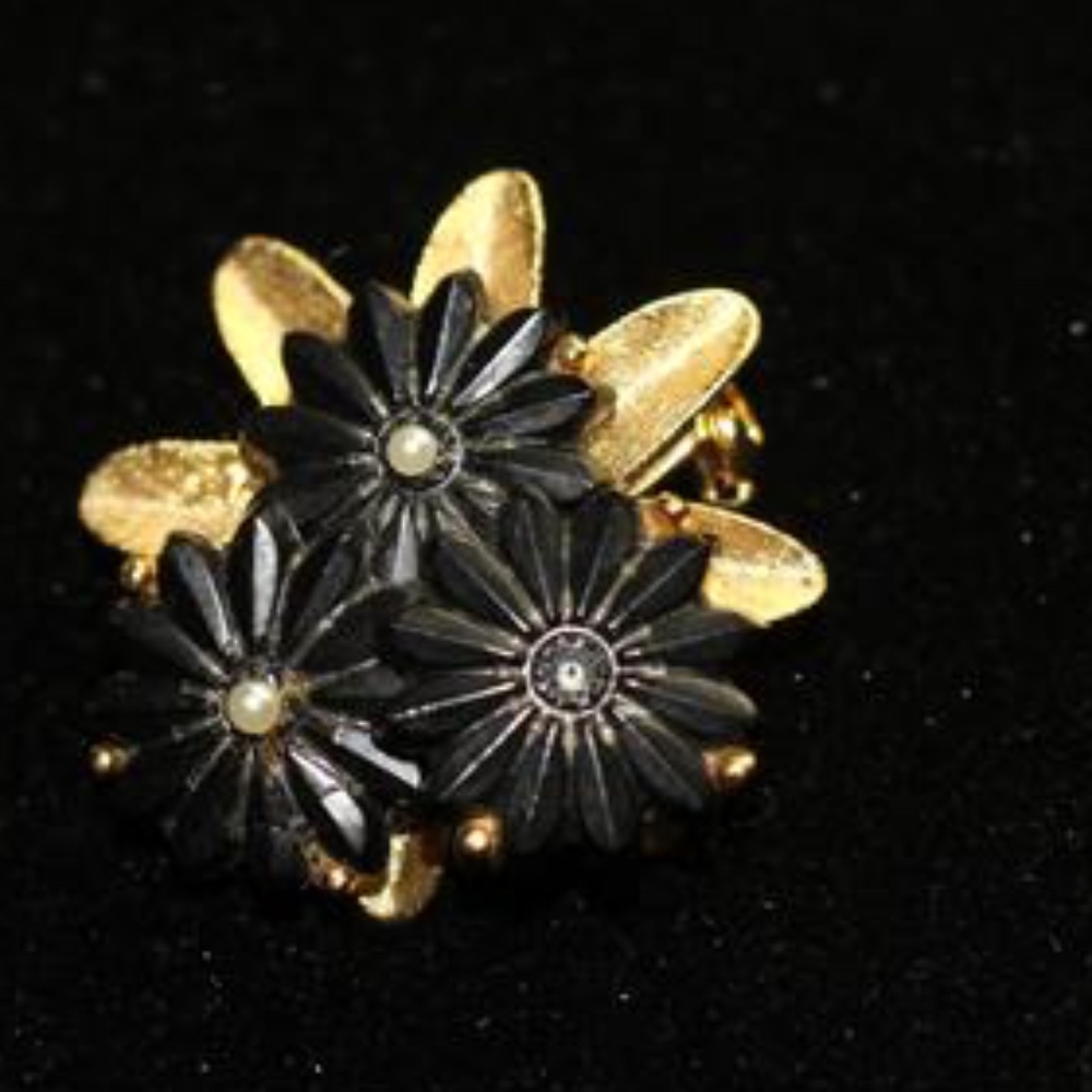 Black & Gold Floral Brooch